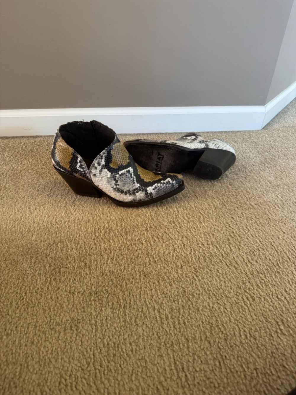 Ariat Snake-Print Ankle Boots in Black, White & Tan